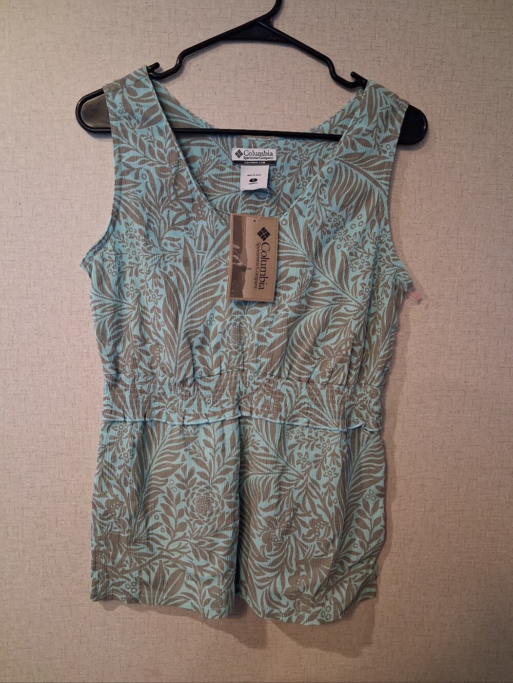 Columbia Mint Green and Tan Floral Blouse Vintae Sz S